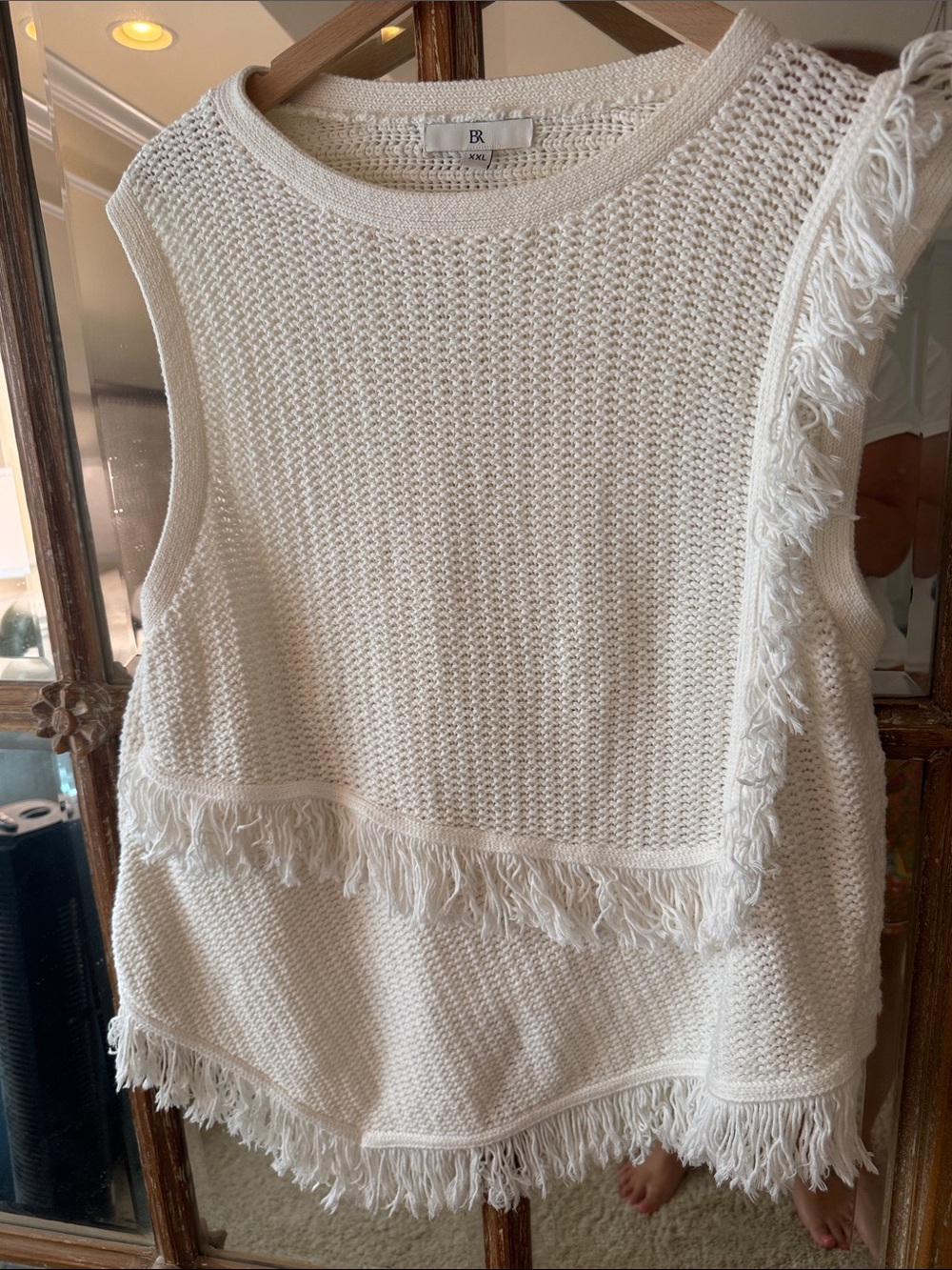 Banana Republic Cream Fringe Knit Sleeveless Top NWOT
